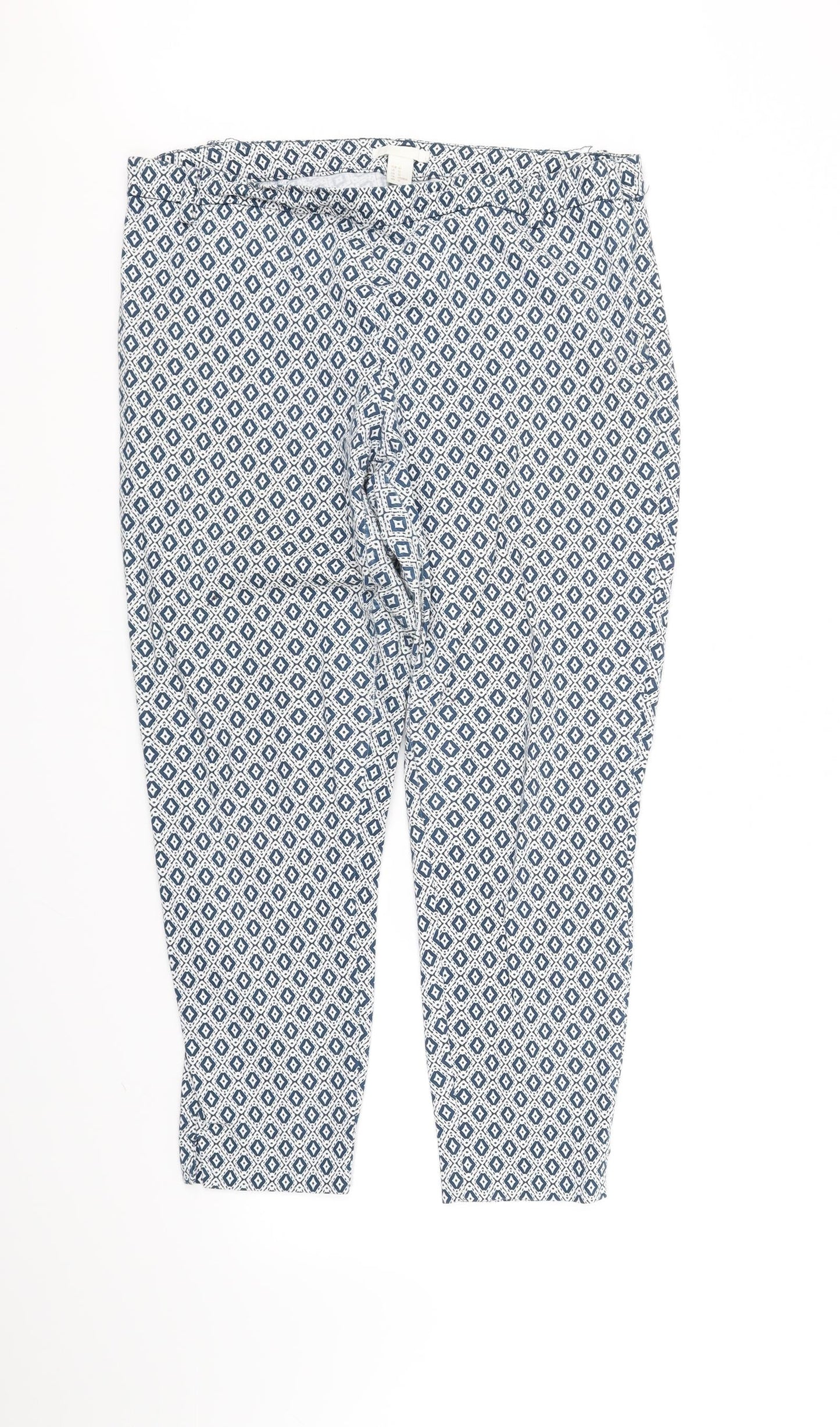 H&M Womens White Geometric  Trousers  Size 14 L27 in