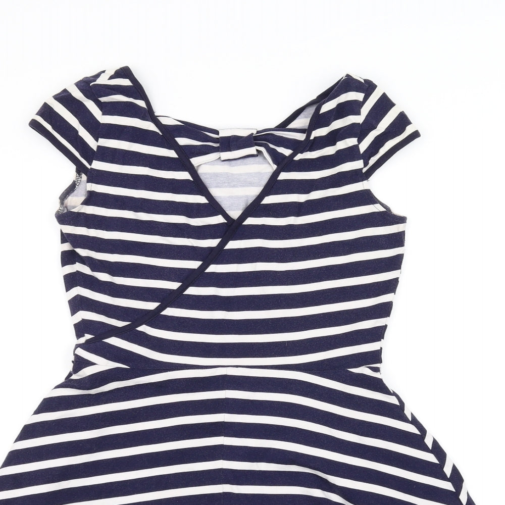 Dorothy Perkins Womens Blue Striped  Fit & Flare  Size 8