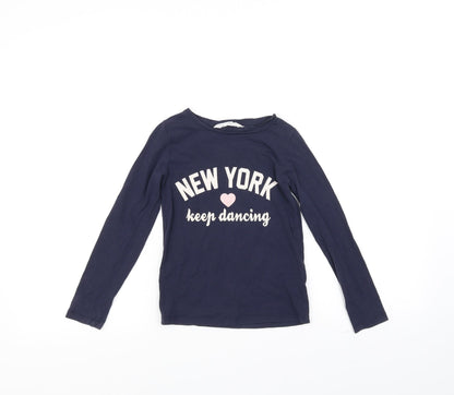 Preloved H&M Girls Blue   Basic T-Shirt Size 5-6 Years  - NEW YORK - Front