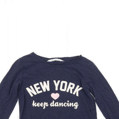Preloved H&M Girls Blue   Basic T-Shirt Size 5-6 Years  - NEW YORK - Detail