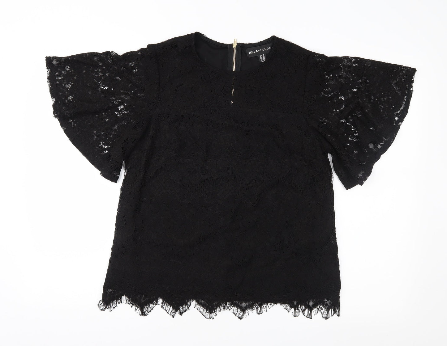 Mela Loves London Womens Black  Lace Basic Blouse Size 10