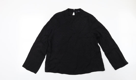 Preworn Womens Black Geometric  Basic Blouse Size 14
