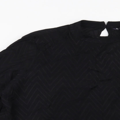 Preworn Womens Black Geometric  Basic Blouse Size 14