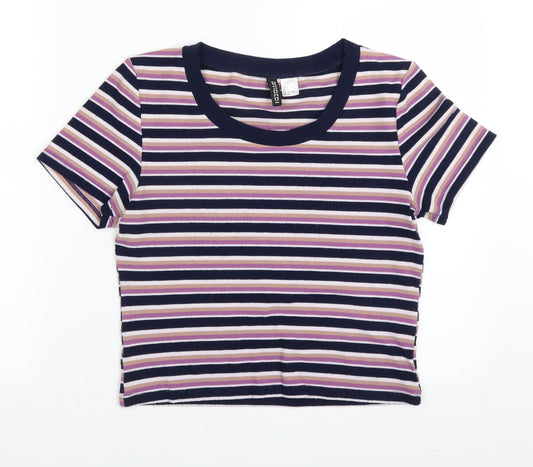 H&M Womens Blue Striped Knit Pullover Jumper Size L