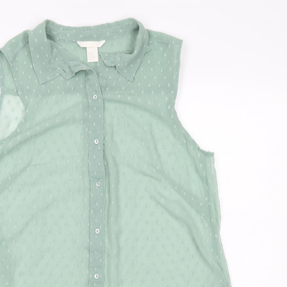 H&M Womens Green   Basic Button-Up Size 14