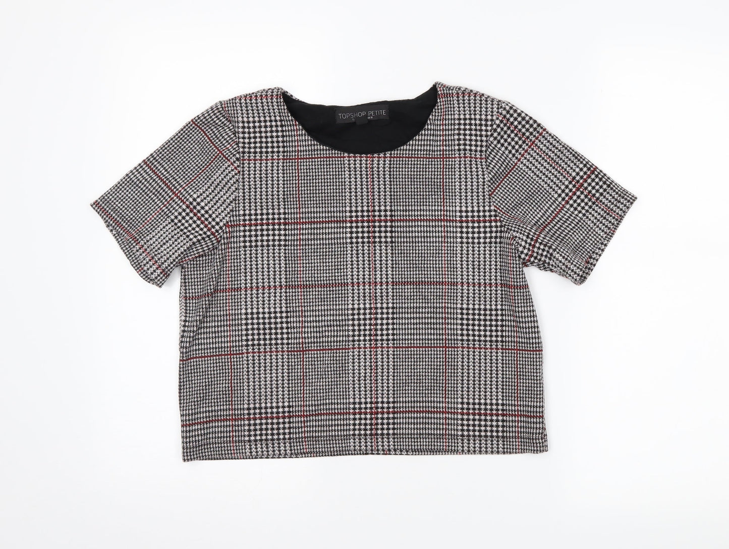 Topshop Womens Grey Houndstooth  Cropped T-Shirt Size 10