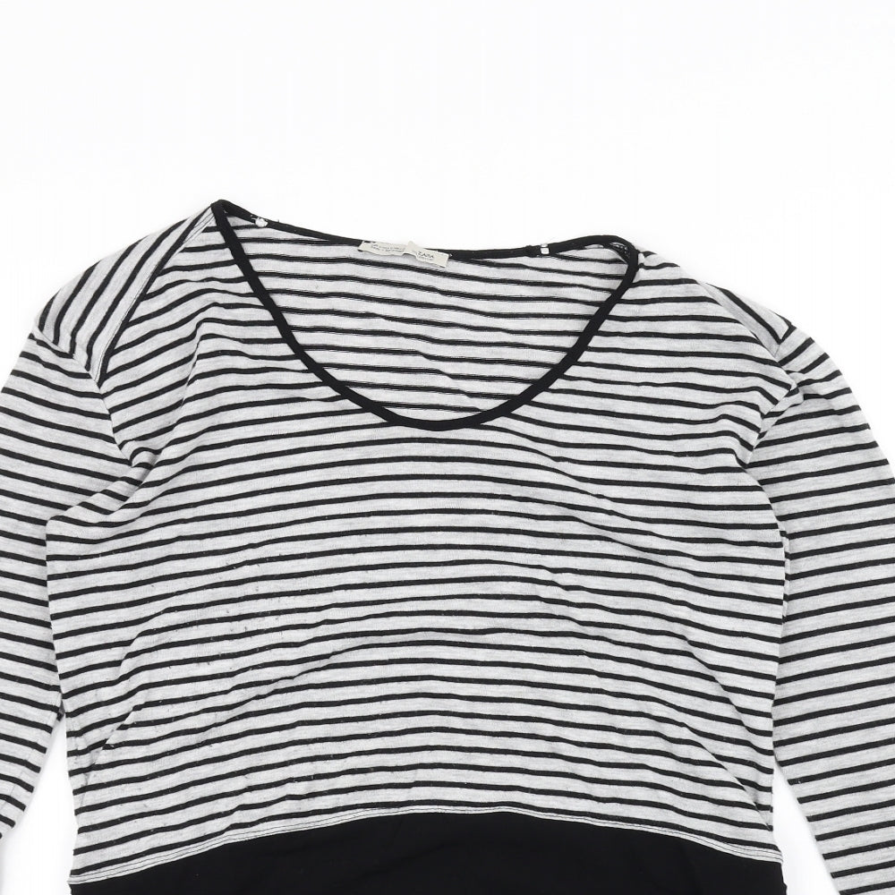 Zara Womens Black Striped  Basic T-Shirt Size S
