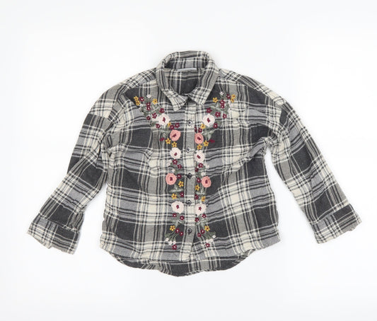 Matalan Girls Grey Check  Basic Button-Up Size 6 Years  - flowers