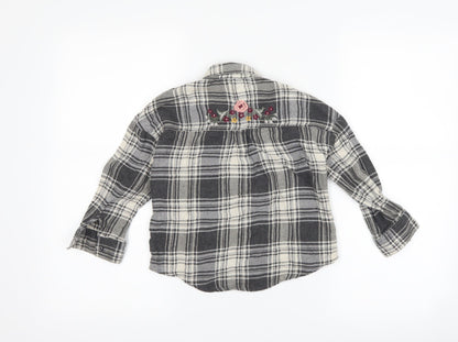 Preloved Matalan Girls Grey Check  Basic Button-Up Size 6 Years  - flowers - Back