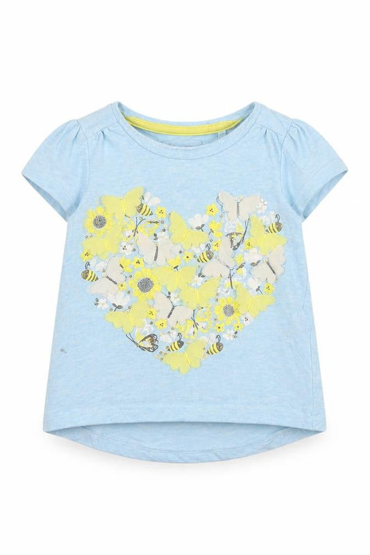 Tu Girls Blue Floral  Basic T-Shirt Size 9-12 Months  - love heart