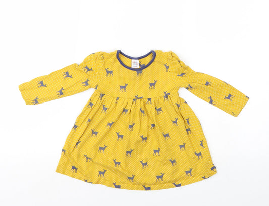 Mini Club Girls Yellow Animal Print  T-Shirt Dress  Size 9-10 Years