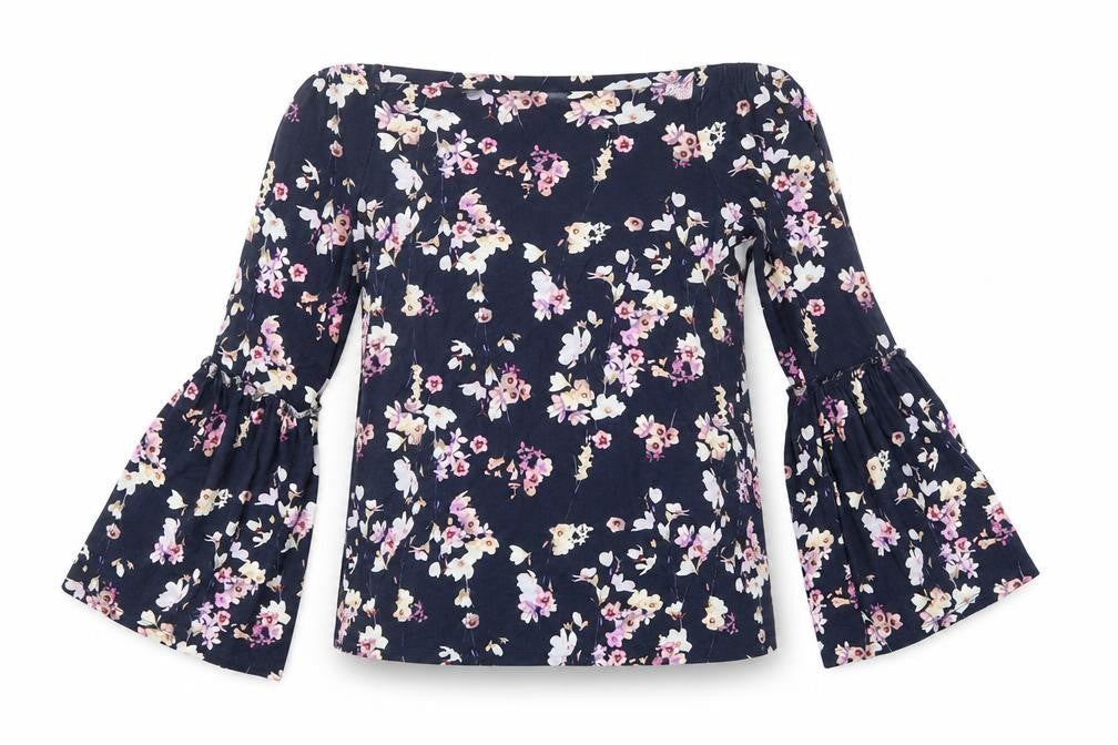F&F Womens Blue Floral  Basic Blouse Size 8