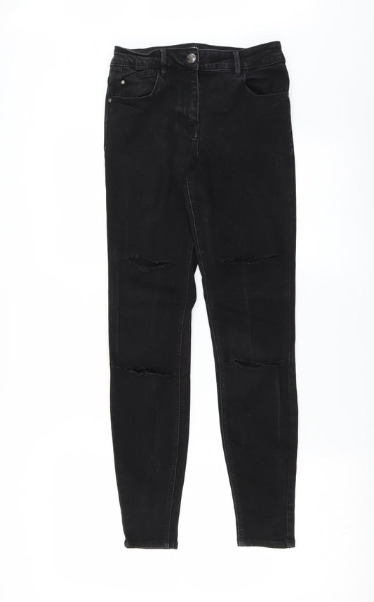 Matalan Womens Black  Denim Skinny Jeans Size 8 L28 in - distressed