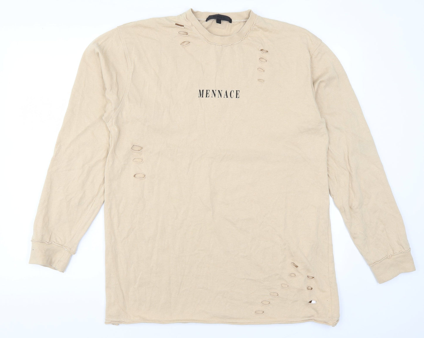 Mennace Mens Beige   Pullover Sweatshirt Size M  - Distressed Look