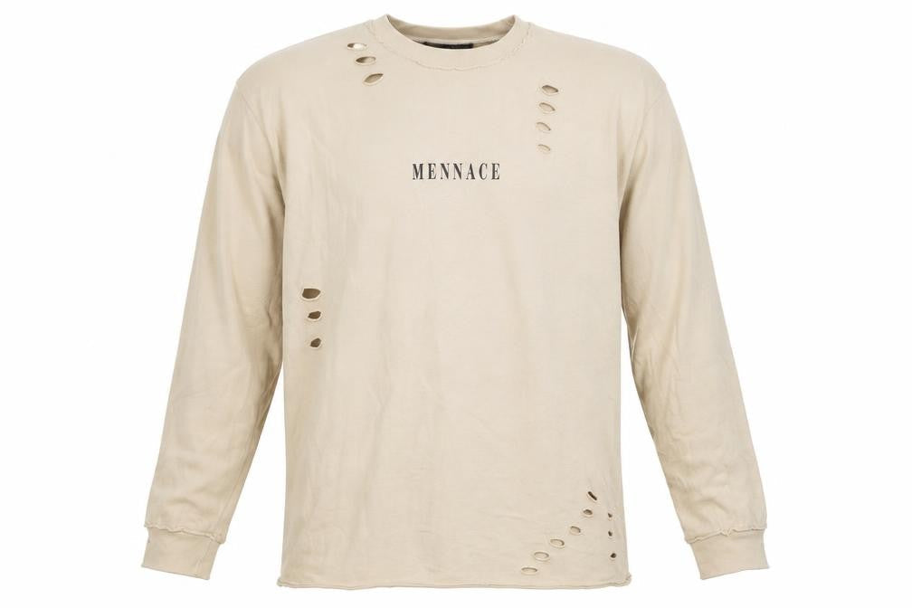 Mennace Mens Beige   Pullover Sweatshirt Size M  - Distressed Look