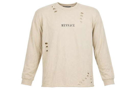 Mennace Mens Beige   Pullover Sweatshirt Size M  - Distressed Look