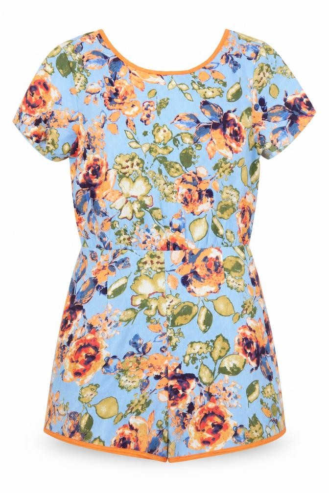 Diffuse Womens Blue Floral  Playsuit One-Piece Size 12 L3 in