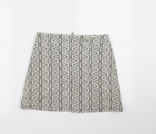 Topshop Womens White Geometric  A-Line Skirt Size 8