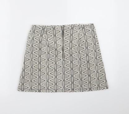 Topshop Womens White Geometric  A-Line Skirt Size 8