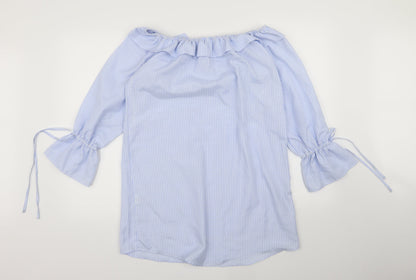 Back view of Missguided women’s blue striped a-line, size UK 10