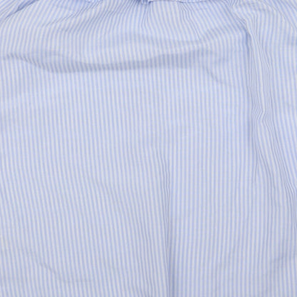 Brand and care label for Missguided women’s blue striped a-line, size UK 10
