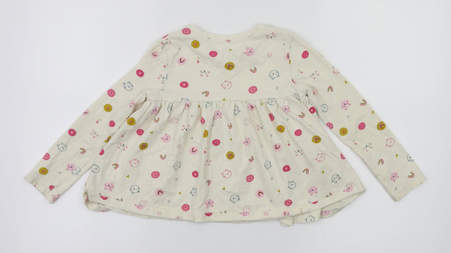 George Girls Ivory Animal Print  Basic T-Shirt Size 5-6 Years