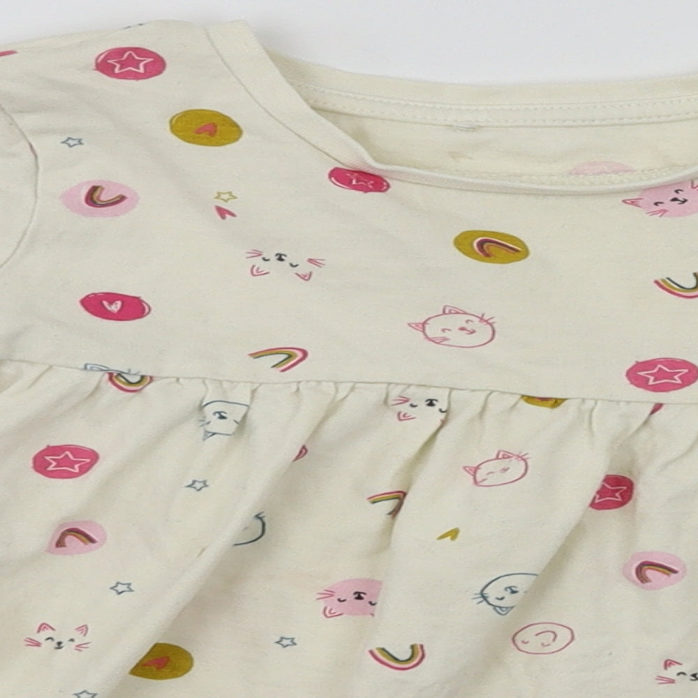 George Girls Ivory Animal Print  Basic T-Shirt Size 5-6 Years