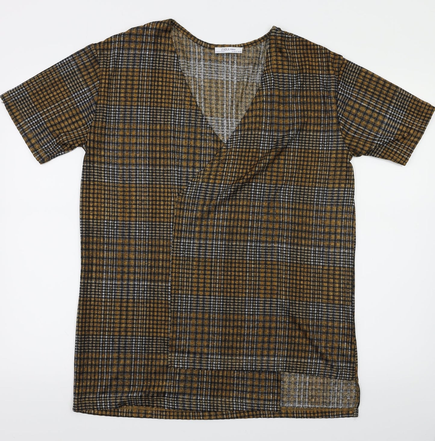 Zara Womens Brown Check  Basic T-Shirt Size S