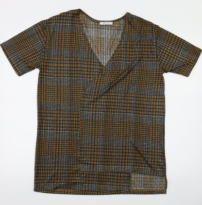 Zara Womens Brown Check  Basic T-Shirt Size S