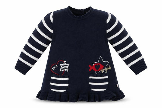 Front view of weekend girls’ blue animal print fit & flare, size 6-9, months