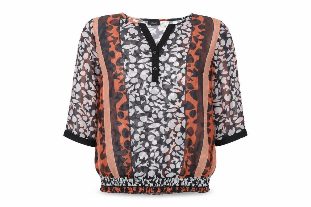 paola Womens Black Geometric  Basic Button-Up Size L