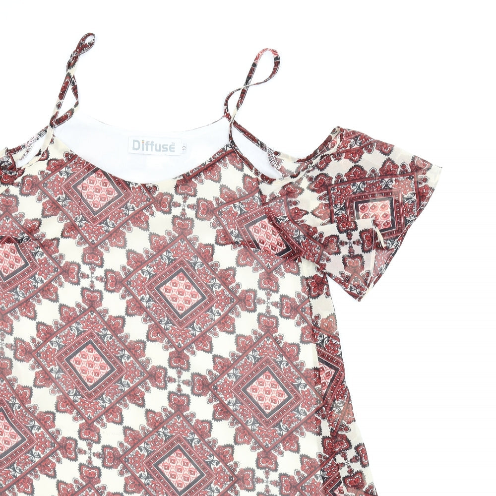 Diffuse Womens Red Argyle/Diamond  Basic Blouse Size 10