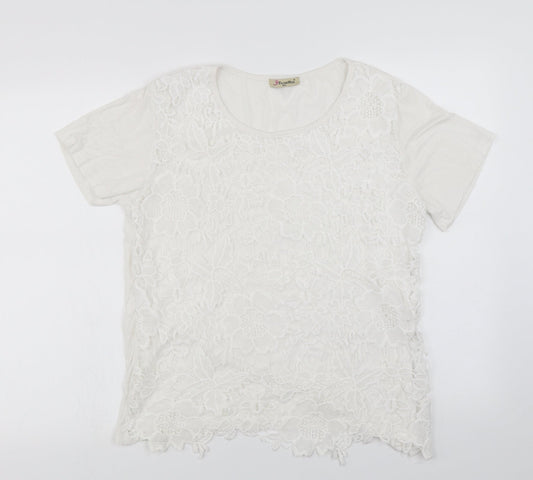 fanghua Womens White Floral  Basic T-Shirt Size M