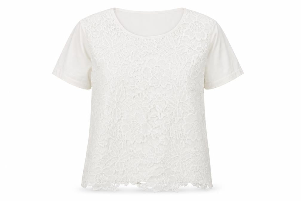 fanghua Womens White Floral  Basic T-Shirt Size M