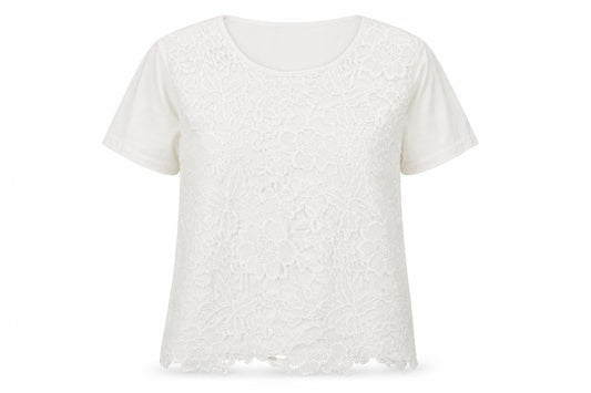 fanghua Womens White Floral  Basic T-Shirt Size M