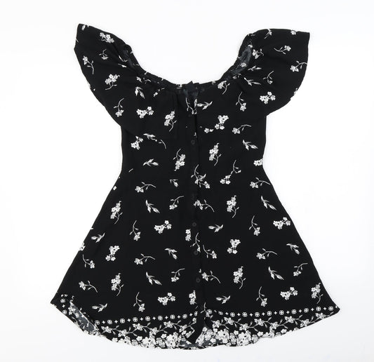 Preloved factory Womens Black Floral  Basic Blouse Size S - Front
