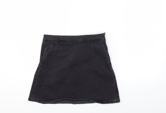 Preworn Womens Black  Denim A-Line Skirt Size 30 in