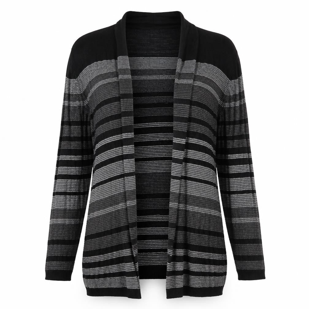 Bonmarché Womens Black Striped Knit Cardigan Jumper Size L
