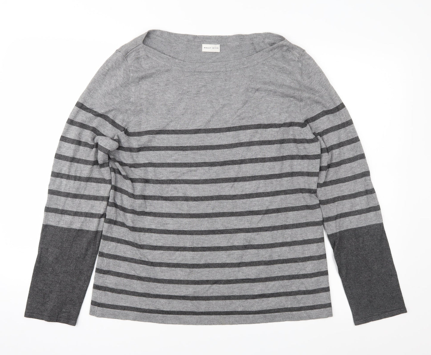 Minuet Womens Grey Striped Knit Pullover Jumper Size L