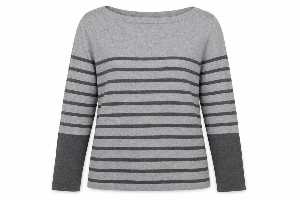 Minuet Womens Grey Striped Knit Pullover Jumper Size L