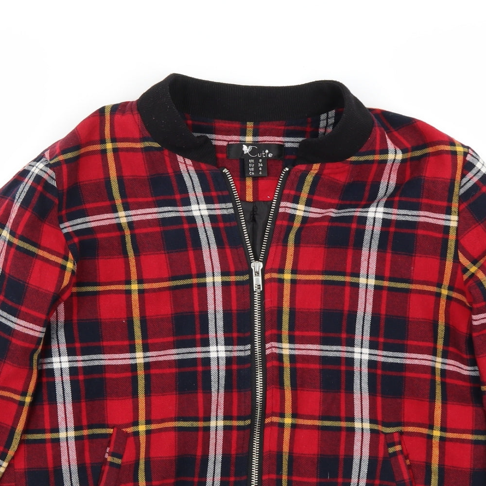 Cutie Womens Red Check  Jacket Coat Size 8