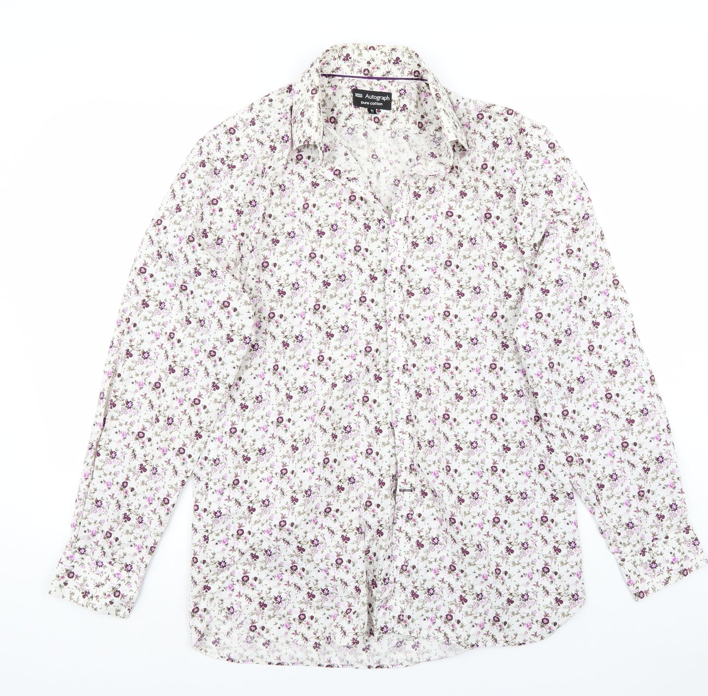 Marks and Spencer Mens White Floral   Button-Up Size 16