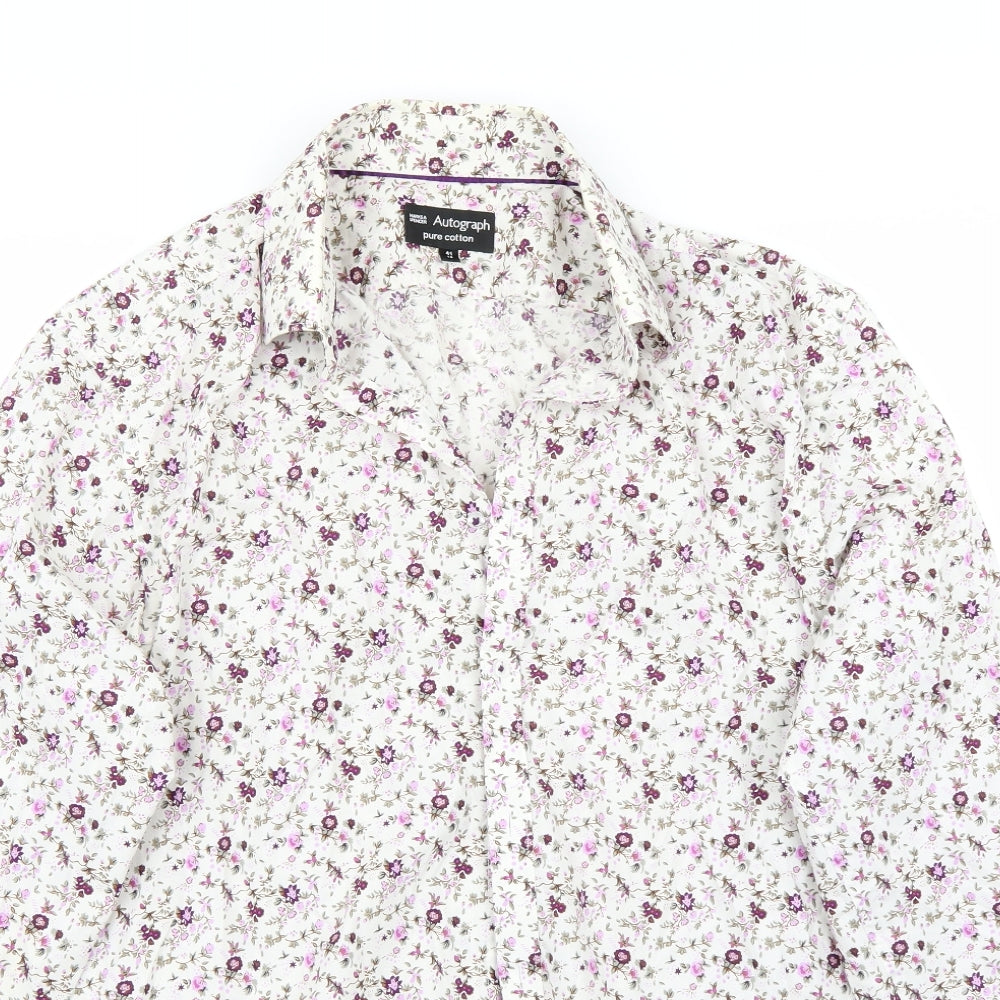 Marks and Spencer Mens White Floral   Button-Up Size 16
