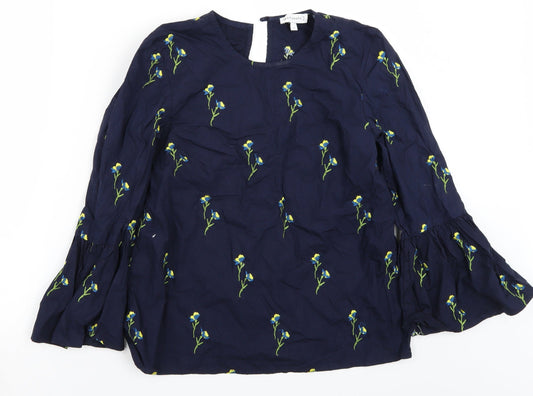Warehouse Womens Blue Floral  Basic T-Shirt Size 8