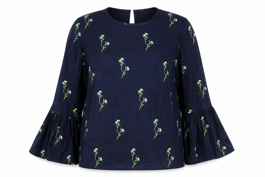 Warehouse Womens Blue Floral  Basic T-Shirt Size 8