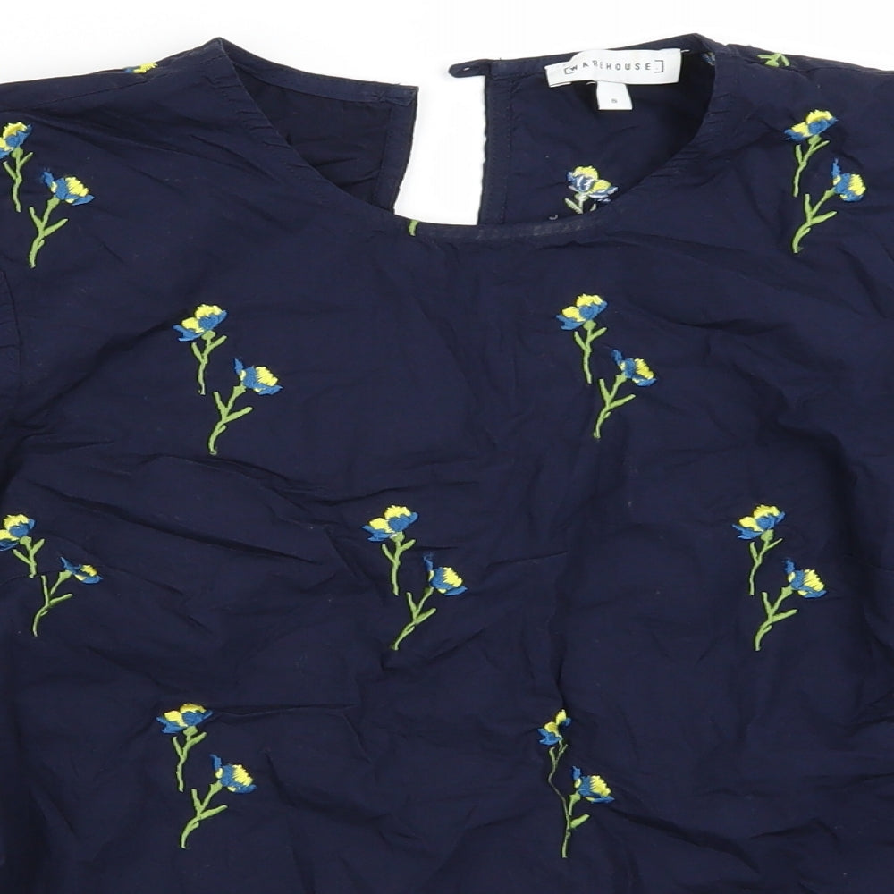 Warehouse Womens Blue Floral  Basic T-Shirt Size 8