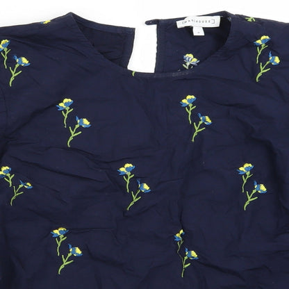 Warehouse Womens Blue Floral  Basic T-Shirt Size 8
