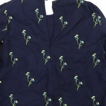 Warehouse Womens Blue Floral  Basic T-Shirt Size 8