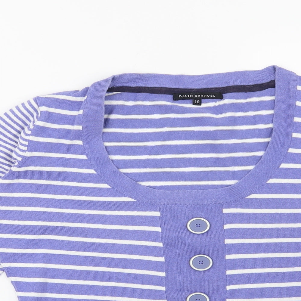 DAVID EMANUEL Womens Blue Striped  Pullover Jumper Size 10
