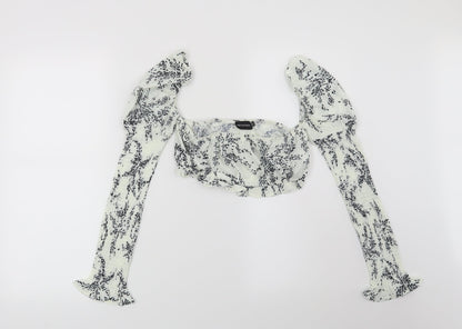 PRETTYLITTLETHING Womens White Geometric  Basic Blouse Size 8